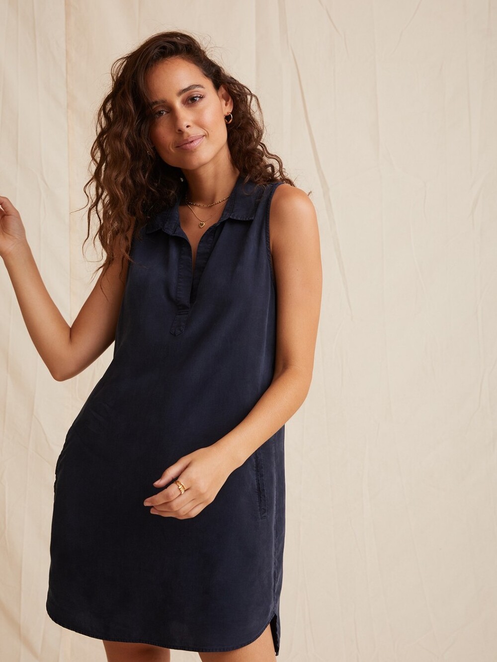 Bella Dahl Sleeveless A-Line Mini Dress XS Midnight Surf Blue